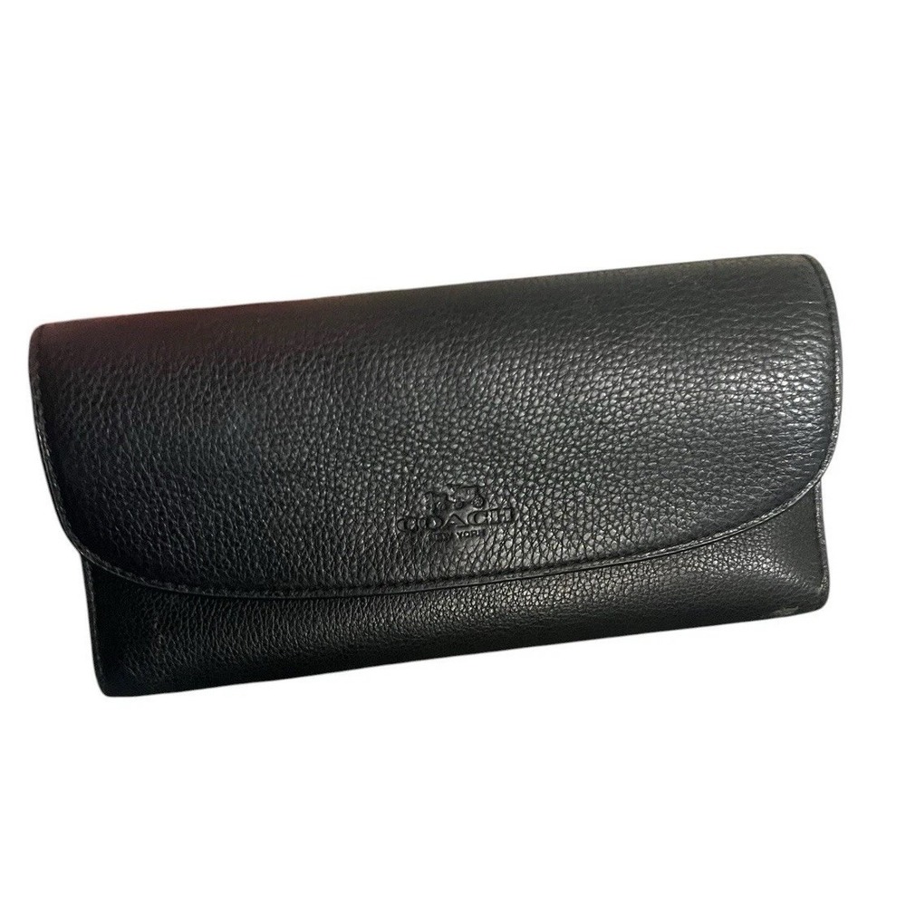 Coach Black Envelope Trifold Wallet for Women with Card Pockets, Zipper Pocket - Picture 12 of 14